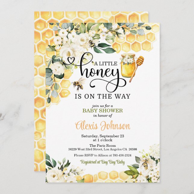 Invitation Bee A Little Honey est sur le Baby shower Way (Devant / Derrière)