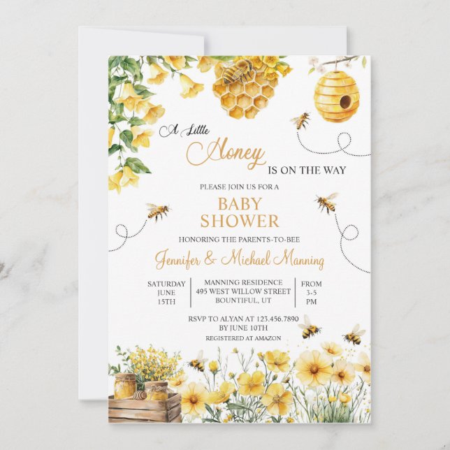 Invitation Bee A Little Honey is on the Way Baby Shower (Devant)