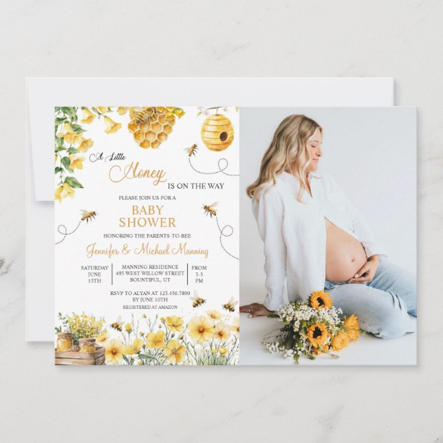 Invitation Bee A Little Honey is on the Way Baby Shower (Devant)