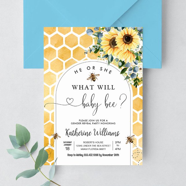 Invitation Bee Baby Honey Bee Genre Reveal (Créateur téléchargé)