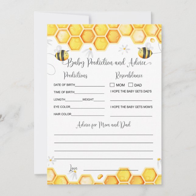 Invitation Bee Baby Prediction and Advice Card (Devant)