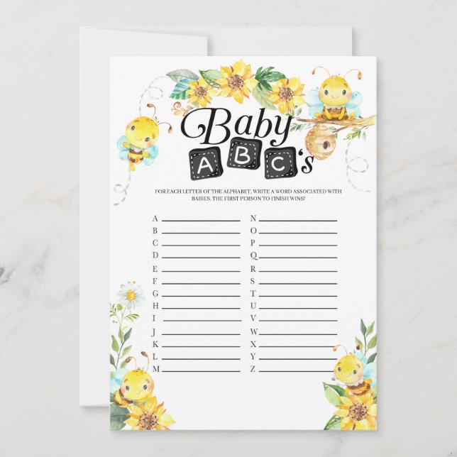 Invitation Bee Baby shower Baby ABC's Game (Devant)