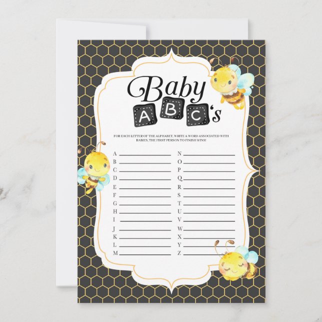 Invitation Bee Baby shower Baby ABC's Game (Devant)