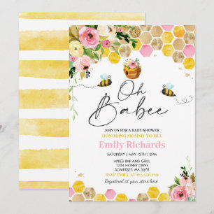 Invitation Bee Baby shower rose printemps floral Oh Babee 