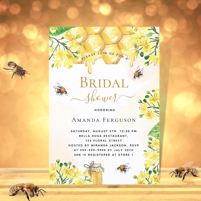 Invitation Bee Bridal douche or jaune fleurons mignon (Créateur téléchargé)