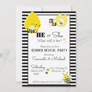 Invitation Bee Cute Genre Bébé Reveal Party