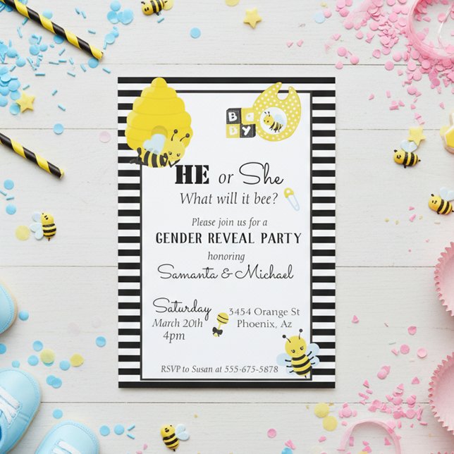 Invitation Bee Cute Genre Bébé Reveal Party (Créateur téléchargé)