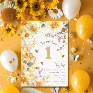 Invitation Bee Day Bumble Bee 1er Birthday Honey Floral
