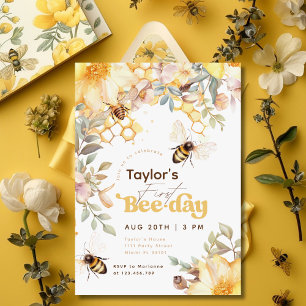Invitation Bee Day Bumblebebe 1er anniversaire Floral Anniver