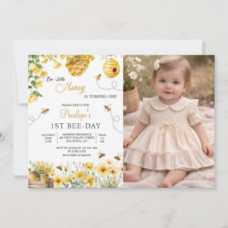 Invitation Bee Flower Our Little Honey Is Turning Birthday 