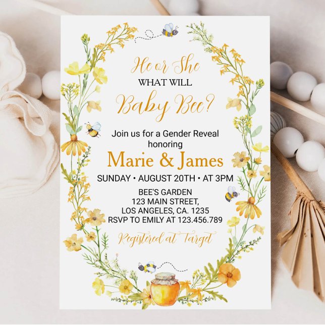 Invitation Bee Genre Révéler Fleur sauvage Baby Bee Invitatio (Créateur téléchargé)