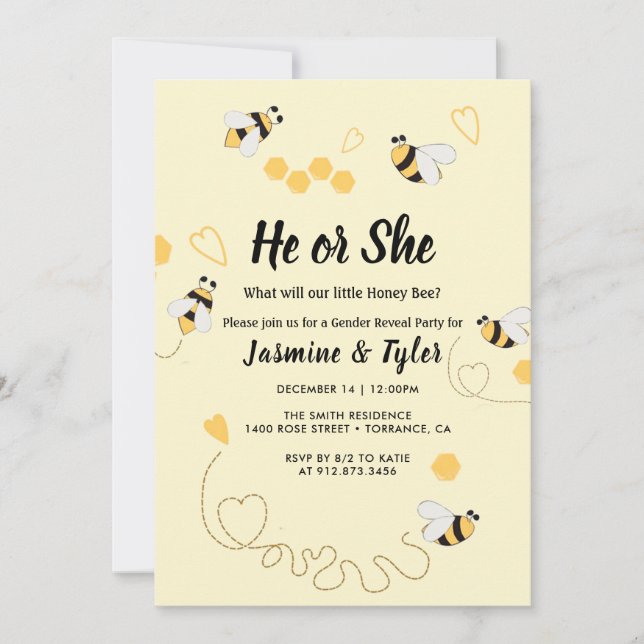 Invitation Bee Honey He ou She Genre Reveal (Devant)
