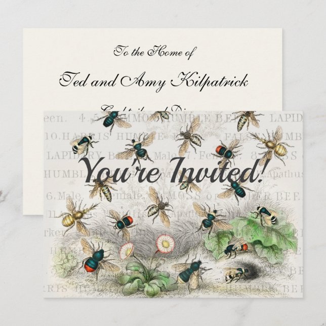 Invitation Bee Honey Travailleur Queen Bees Antique (Devant / Derrière)