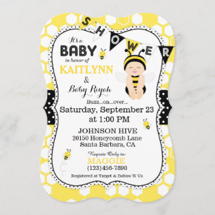 Invitation Bee Honeypeb Polka Dot Imprimer Baby shower Invita