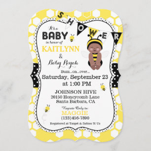 Invitation Bee Honeypeb Polka Point Imprimer Baby shower Invi