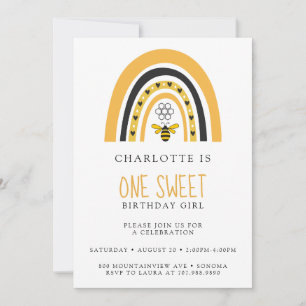 Invitation Bee Rainbow Jaune Gold Girl Anniversaire