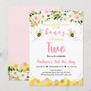 Invitation Bee Rose Gold Floral Girl Second