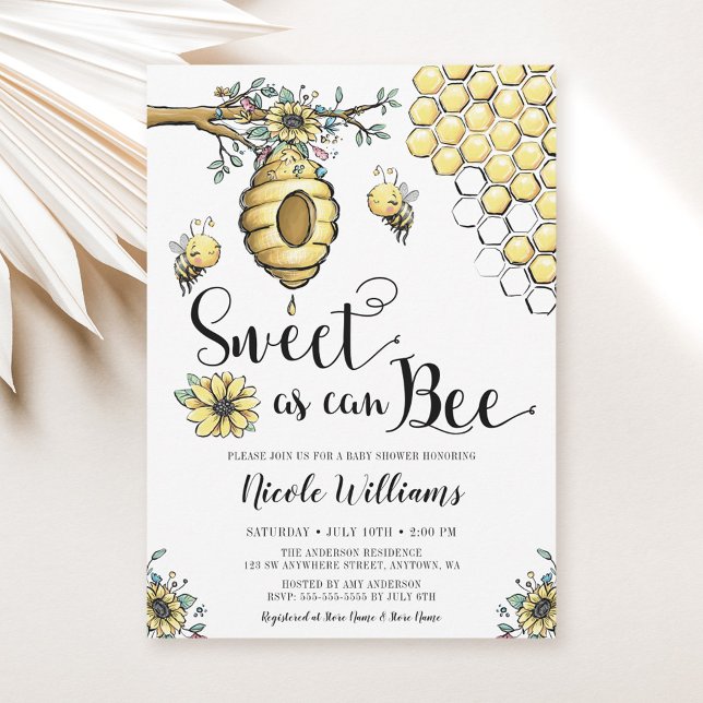 Invitation Beehive Florale Miel Sweet Bee Girl Baby shower (Créateur téléchargé)