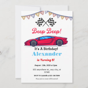 Invitation Beep Beep Red Race Car Anniversaire
