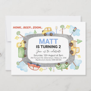 Invitation Beep de miel Zoom Transport Anniversaire Fête Invi