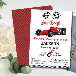 Invitation Béep moderne bip rouge course voiture sport 3e ann