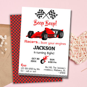 Invitation Béep moderne bip rouge course voiture sport 8e ann