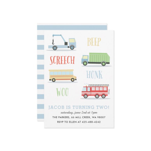 Invitation Beep Screech Woo Kid's anniversaire Party_Mist (Devant/Arrière en situation)