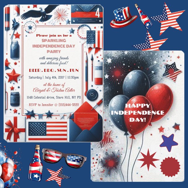 Invitation Beer BBQ 4 juillet Bald Eagle American Flag Party (Beer BBQ 4th July Bald Eagle American Flag Party Invitation)