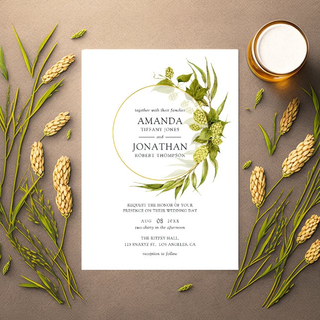 Invitation Beer Willow Greenery and Gold Geometric Wedding (Créateur téléchargé)