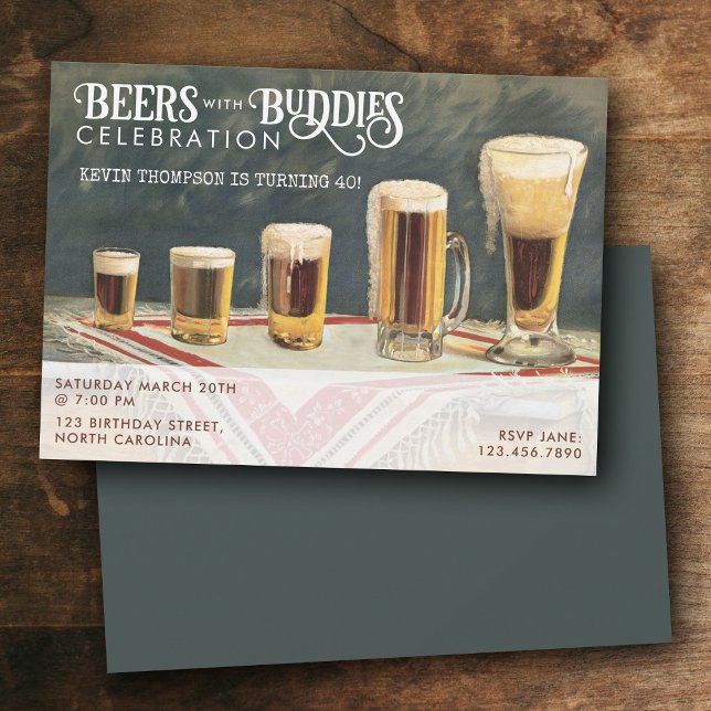 Invitation Beers Rustic Watercolor Beers Buddies Birthday  (Beers Rustic Watercolor Beers Buddies Birthday Invitation)