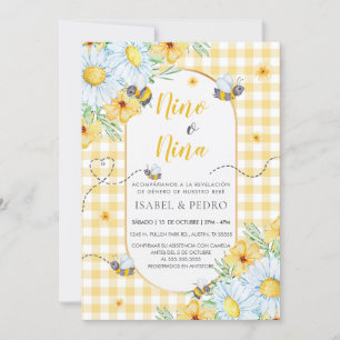 Invitation Bees & Fleurs blanches En vichy espagnol Genre Rev