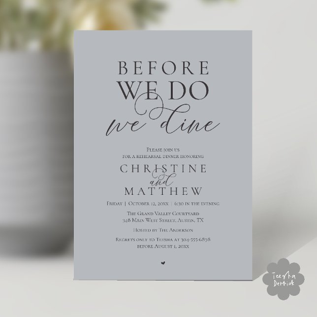 Invitation Before we do, we dine, Classy Rehearsal Dinner (Before we do, we dine, Classy Rehearsal Dinner Invitation card in Chill Charcoal Grey)