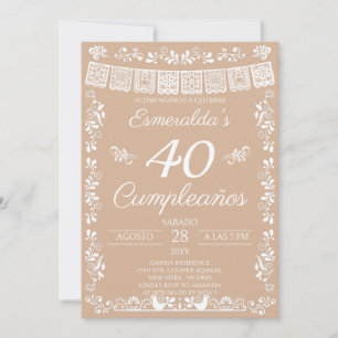 Invitation Beige 40 Ans Fête d'Anniversaire