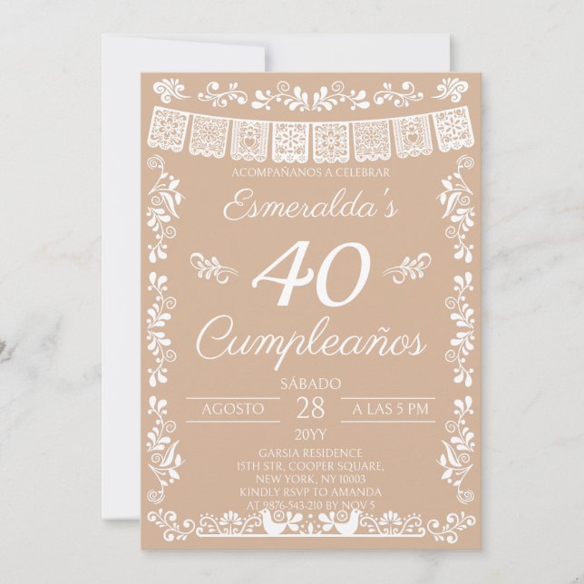 Invitation Beige 40 Ans Fête d'Anniversaire (Devant)