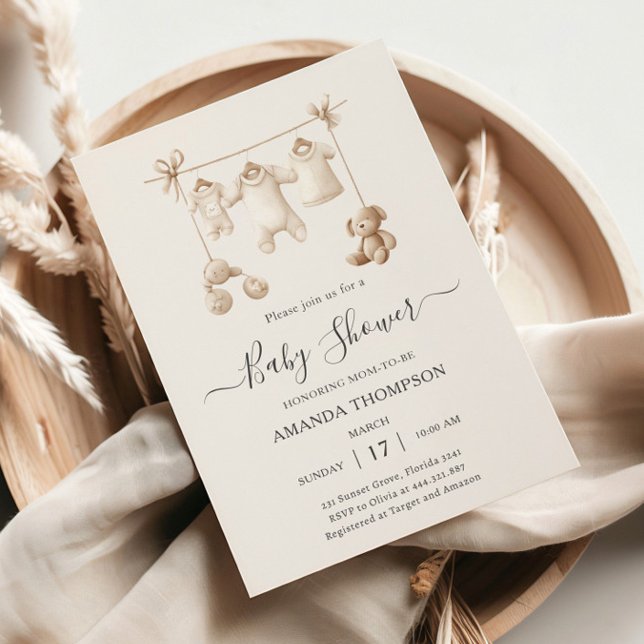 Invitation Beige Baby Clothes And Toys Baby Shower (Créateur téléchargé)