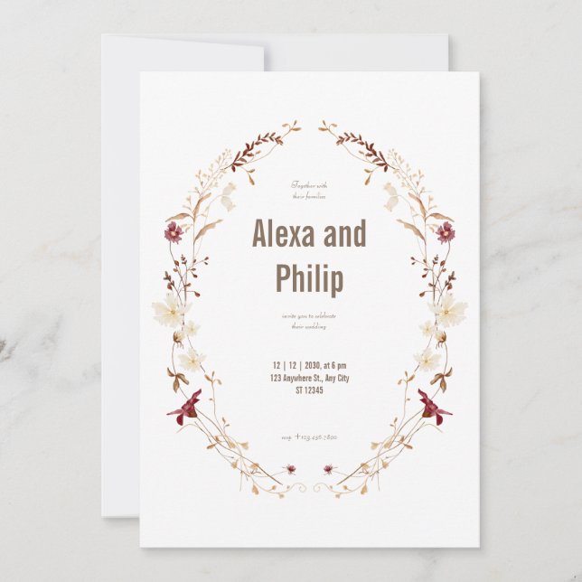Invitation Beige blanc élégant Mariage de automne (Devant)