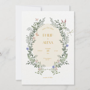 Invitation Beige Blanc Floral Élégant Mariage classique