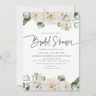 Invitation Beige blanc Floral Hiver Fête des mariées de verdu