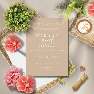 Invitation Beige & Blanc Simple Moderne Mariage élégant
