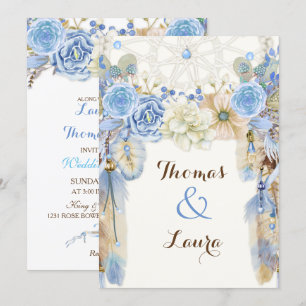 Invitation Beige bleu d'aquarelle rêveuse tribale de receveur