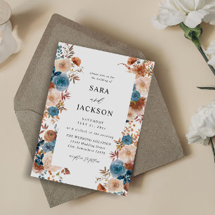 Invitation Beige & bleu Dusty Mariage Floral