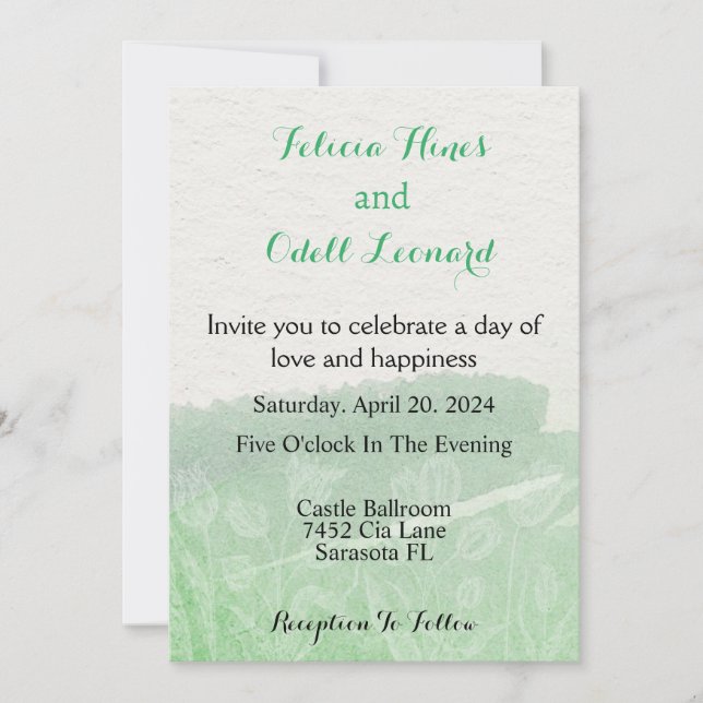 Invitation Beige Boho Floral Vert Vert Aquarelle moderne Mari (Devant)