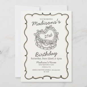 Invitation Beige Bow Retro Coquette Gâteau Coquette 21e anniv