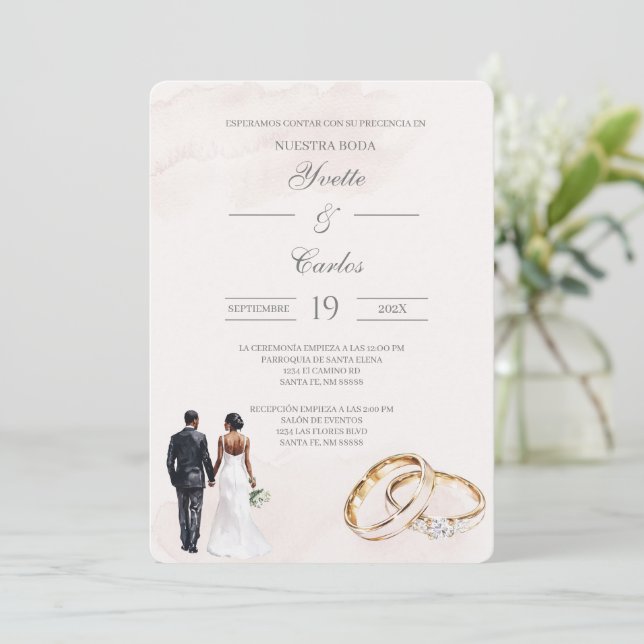 Invitation Beige bride and groom with ring Spanish Wedding (Debout devant)