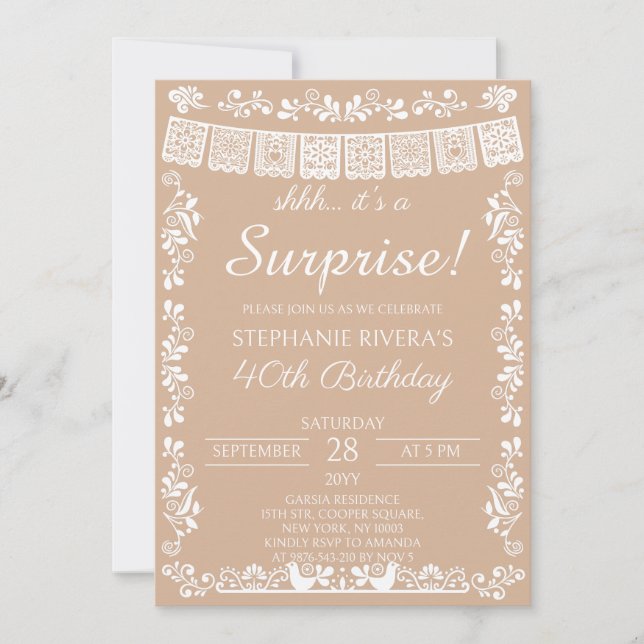 Invitation Beige Chut C'est une Surprise de 40e Anniversaire (Devant)