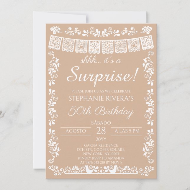 Invitation Beige Chut ! C'est une surprise de 50e anniversair (Devant)