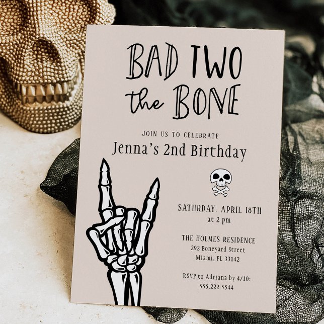 Invitation Beige clair Bad Two The Bone 2e fête d'anniversair (Créateur téléchargé)