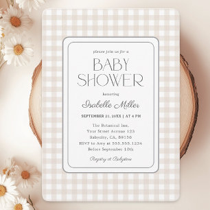 Invitation Beige classique En vichy Baby shower neutre pour l