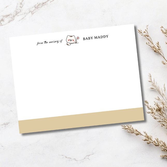 Invitation Beige Cute Cat Nursery Stationery Note Card (Créateur téléchargé)