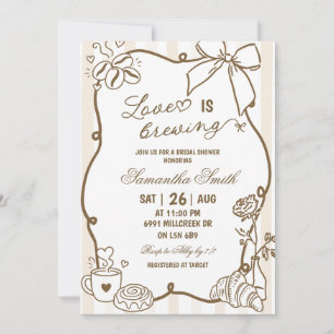 Invitation Beige Doodle Écriture Manuscrite Champagne L'Amour